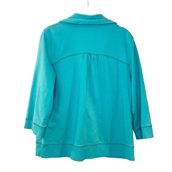 Weekends By Chico's Turquoise Blue 3/4 Sleeve Full Zip Sweatshirt Jacket Stretch - Picture 2 of 5